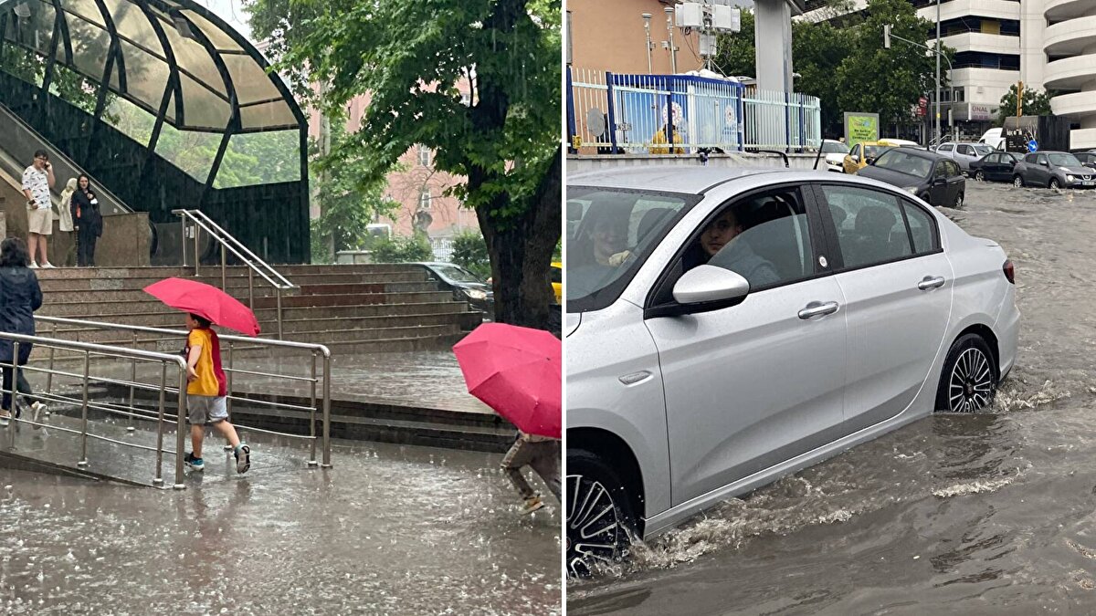 Ankara'nın merkez ilçelerinde öğle saatlerinde başlayan kısa süreli dolu ve sağanak yağış nedeniyle cadde ve sokaklarda geniş su birikintileri oluştu.