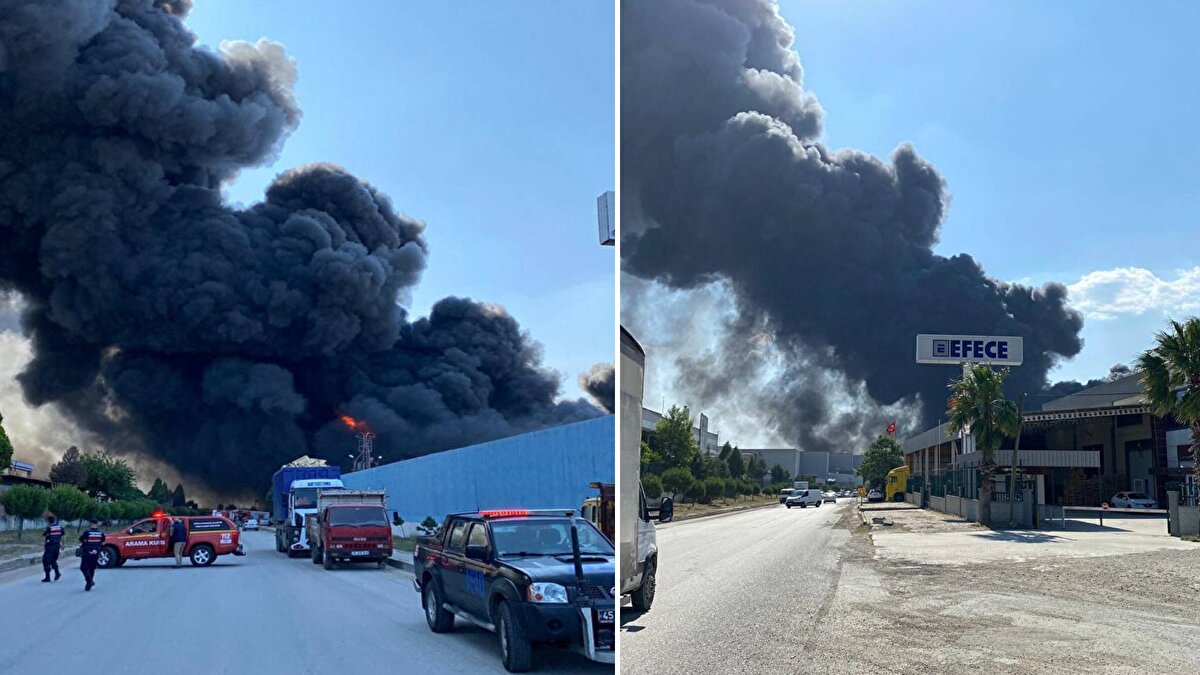 Yunusemre ilçesi Eski Menemen Caddesi'ndeki organize sanayi bölgesinde kurulu bulanan bir geri dönüşüm tesisinin bahçesinde depo olarak kullanılan bölümde, saat 16.30 sıralarında yangın çıktı.