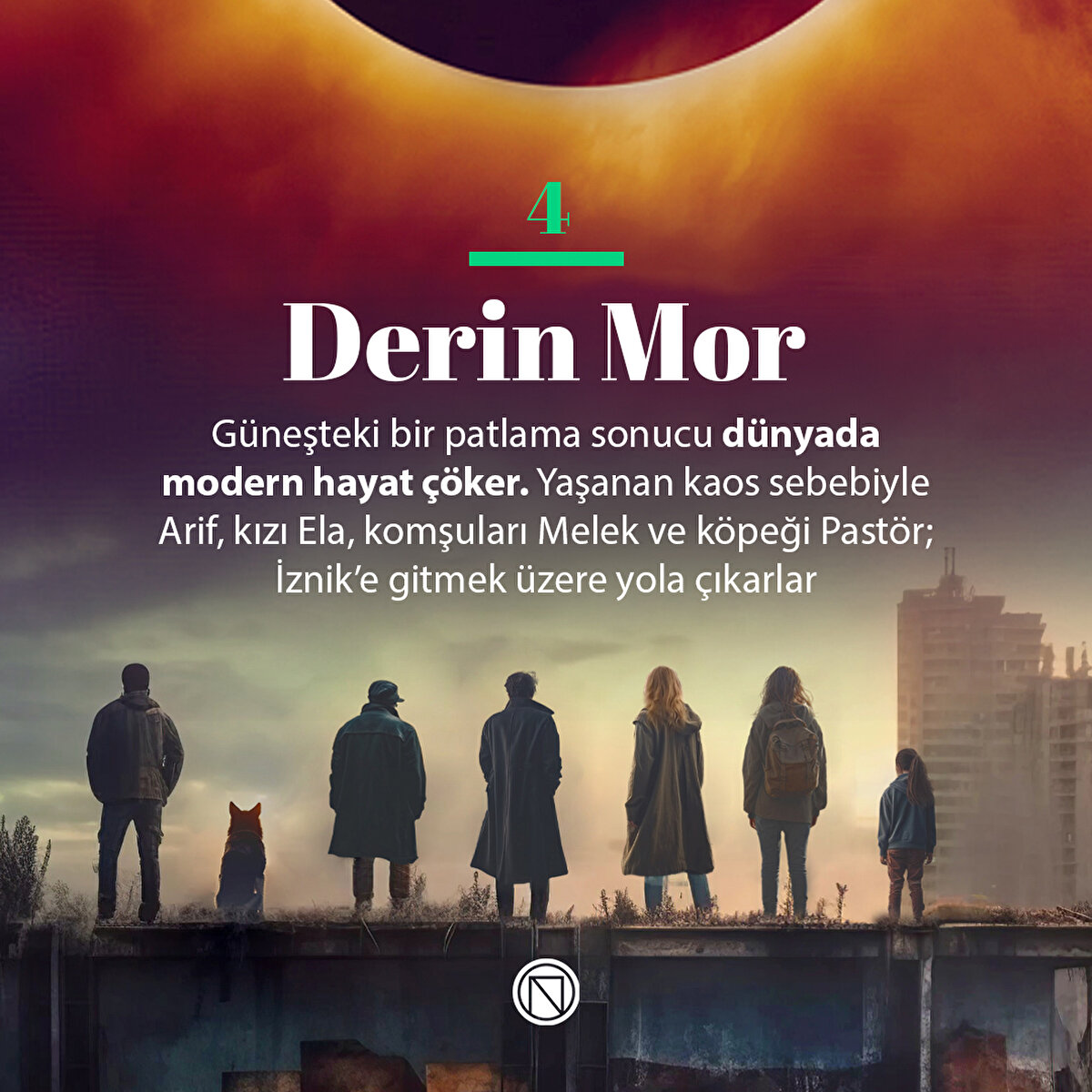 Güneşteki bir patlama sonucu dünyada modern hayat çöker. Yaşanan kaos sebebiyle Arif, kızı Ela, komşuları Melek ve köpeği Pastör; İznik’e gitmek üzere yola çıkarlar