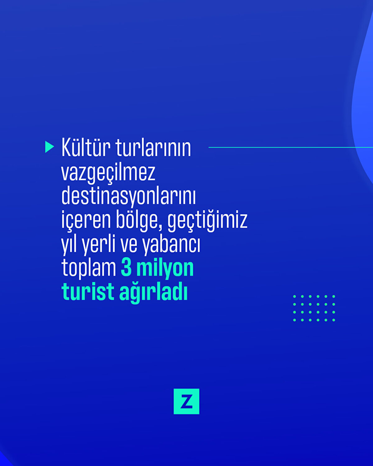 Kültür turlarının vazgeçilmez destinasyonlarını
içeren bölge, geçtiğimiz yıl yerli ve
yabancı toplam 3 milyon turist ağırladı