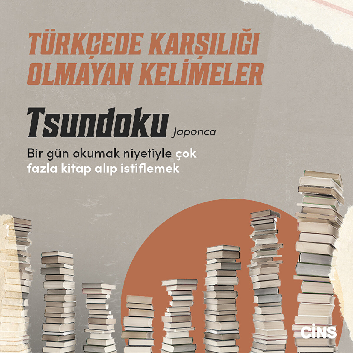 Tsundoku:
Bir gün okumak niyetiyle çok fazla kitap alıp istiflemek