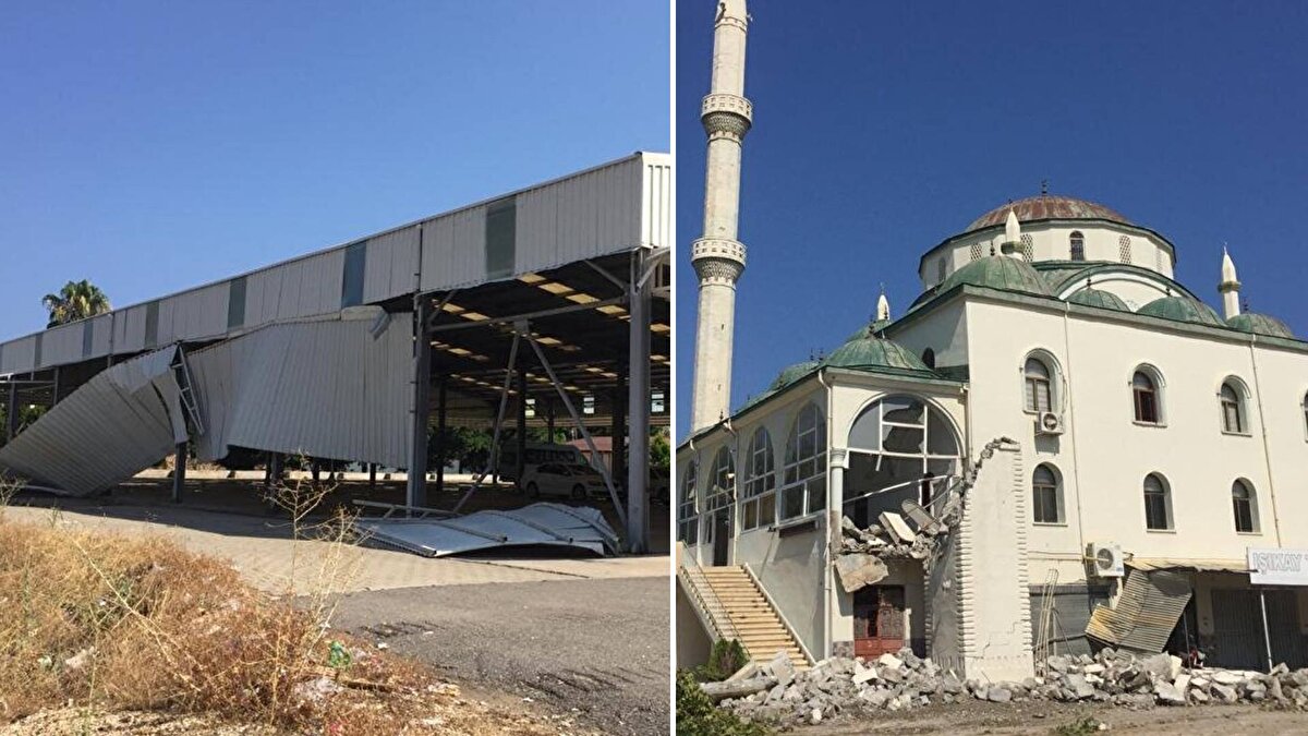 İlçede öğle saatlerinde etkili olan sağanak sonrası çıkan hortum, Kocahasanalı Mahallesi'ndeki Merkez Camisi'nin minaresini yıktı