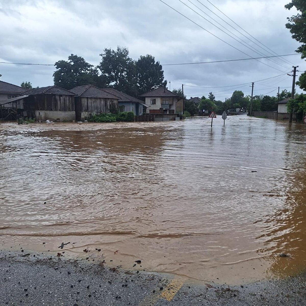 Bölgede hasar tespit çalışmaları yapılırken, İl Özel İdaresi ekipleri taşan dereler nedeniyle biriken odun ve ağaç parçalarını topluyor. 