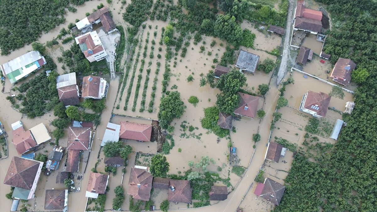Piraziz ilçesindeki Abdal Deresi'nin şiddetli yağışın ardından taşması sonucu Eren Mahallesi'nde su baskını oluştu.<br><br>