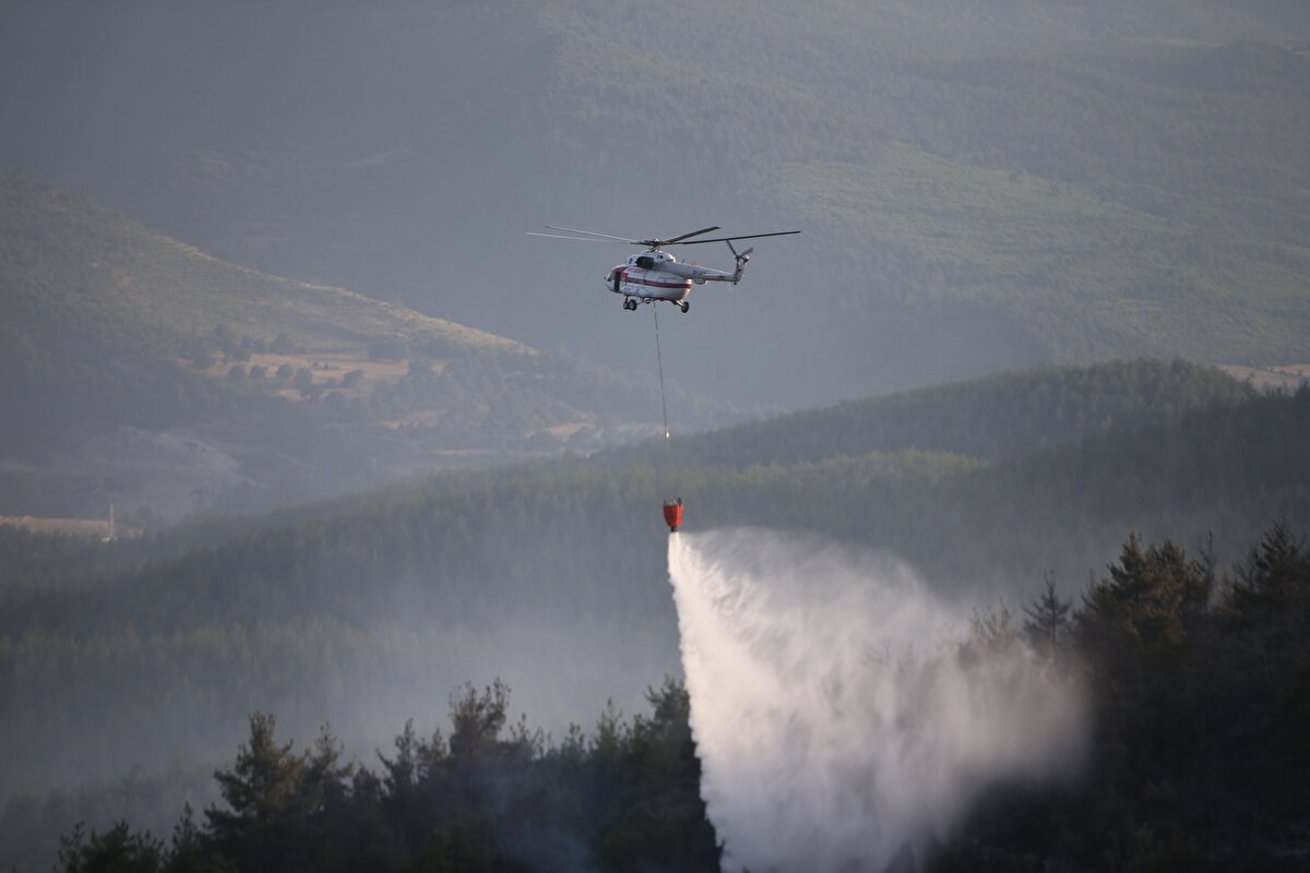 İzmir'in Urla ilçesi Demircili koyundaki makilik alanda saat 13.30'da bilinmeyen nedenle yangın çıktı.<br><br>Yangın, rüzgarın da etkisiyle kısa sürede yayıldı.