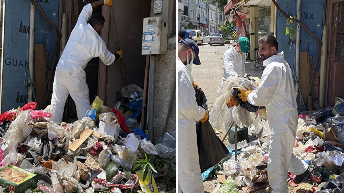 Eve gelen ekipler, İsmet D'ye ait 3 katlı binanın girişinden çatısına kadar tüm katlarının çöplerle dolu olduğunu belirledi.