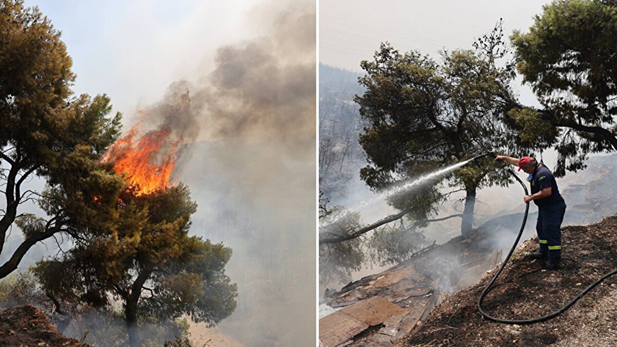 Yunanistan’ın Attika ve Korint bölgelerinde çıkan orman yangınlarına hem havadan hem de karadan müdahaleler devam ediyor.