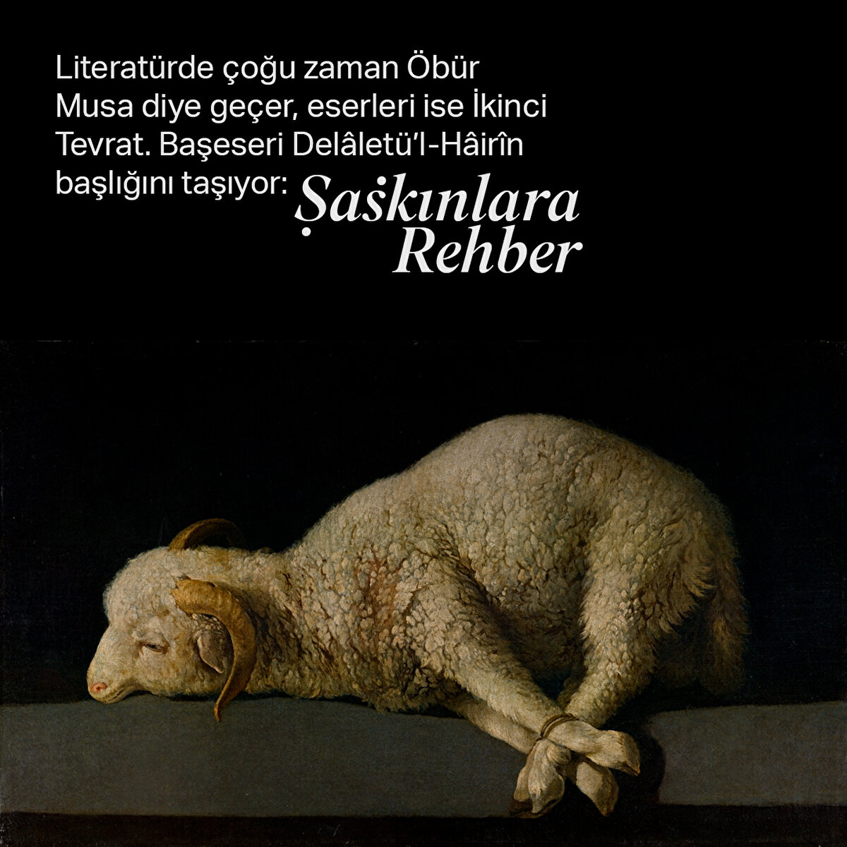 Literatürde çoğu zaman Öbür Musa diye geçer, eserleri ise İkinci Tevrat. Başeseri Delâletü’l-Hâirîn başlığını taşıyor: Şaşkınlara Rehber