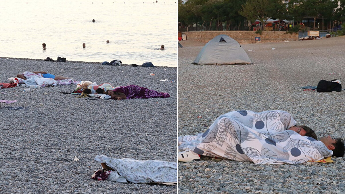 El Nino etkisiyle Antalya'da havaların mevsim normallerinin üzerinde seyretmesiyle gün içerisinde 45, sabaha karşı 30 dereceyi bulan sıcaklardan bunalan vatandaş, soluğu dünyaca ünlü Konyaaltı Sahili'nde aldı.