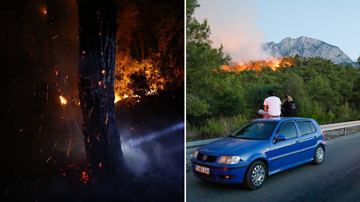Antalya'nın Kemer ilçesindeki ormanlık alanda akşam saatlerinde başlayan ve gece boyunca devam eden yangına, sabahın ilk ışıklarıyla havadan müdahale de başladı.