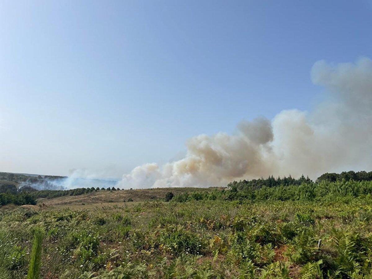 Bölgeye ulaşan ekiplerin iş makineleri ve arazözlerin de yardımıyla yangına müdahalesi sürüyor.<br><br>