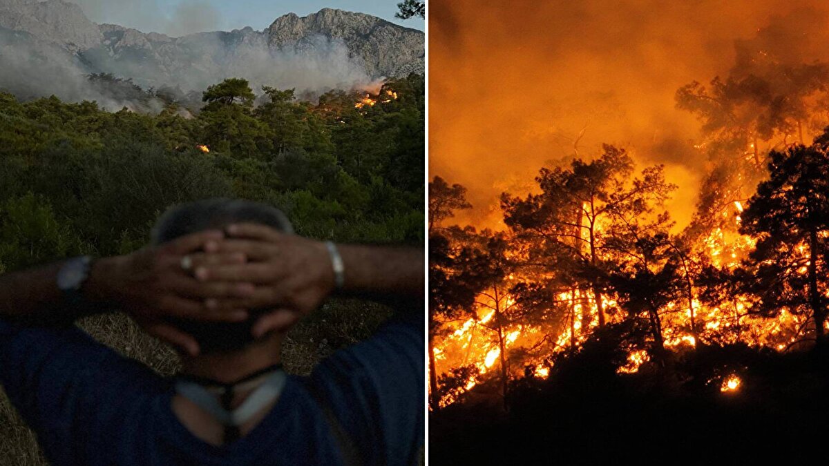 Antalya'nın Kemer ilçesi Değirmendere Mahallesi'nde Kemer- Antalya kara yolu kenarındaki ormanda 4 gün önce başlayan yangını söndürmek için ekipler, karadan ve havadan çalışma yürütüyor.