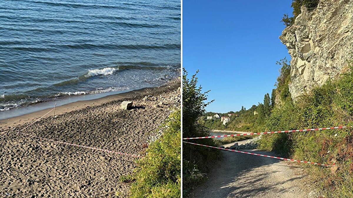 Akşam saatlerinde Ovatekkeönü plajı yakınındaki yamaçtan kopan kaya parçaları, kumsal alana yuvarlandı. 
