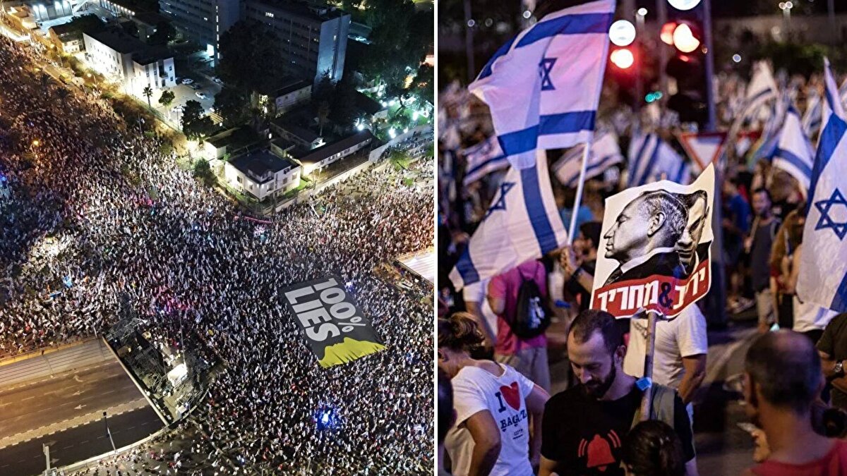 Netanyahu öncülüğündeki aşırı sağcı koalisyon hükümetinin yargı düzenlemesi ve sağ politikalarına karşı her hafta cumartesi akşamı kitlesel gösteriler düzenleyen İsrailliler, protestoların 31’inci haftasında yine meydanlardaydı.