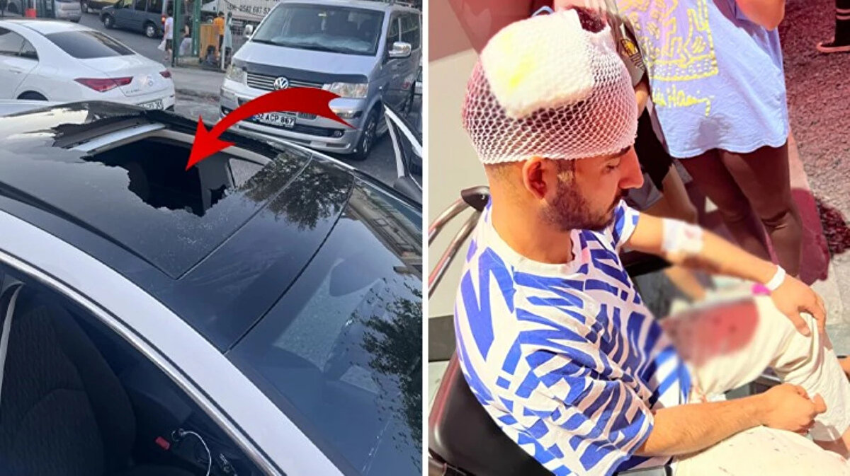 Bahçelievler’de alev alan bir tüp, balkondan aşağı atıldı. Tüp, bu sırada yoldan geçen otomobilin cam tavanını kırıp Mehmet İşler’in kafasına isabet etti.<br><br>