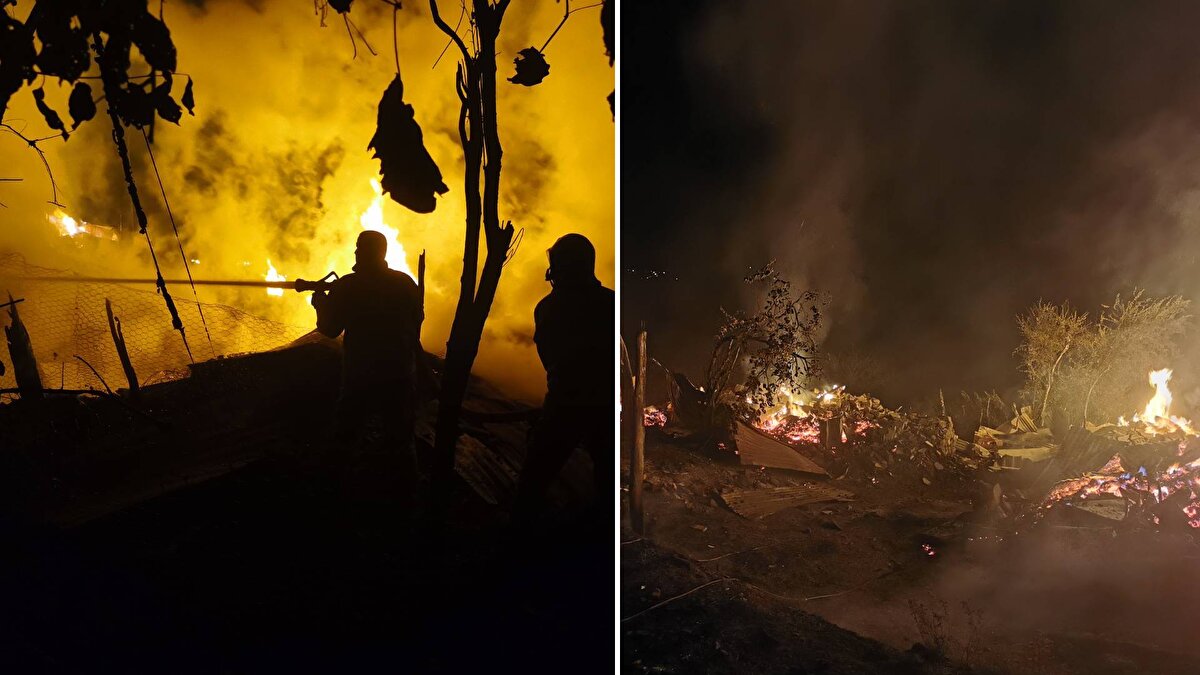 Uzla köyü Ülde Mahallesi'nde henüz belirlenemeyen nedenle bir evde çıkan yangın kısa sürede diğer evlere sıçradı.