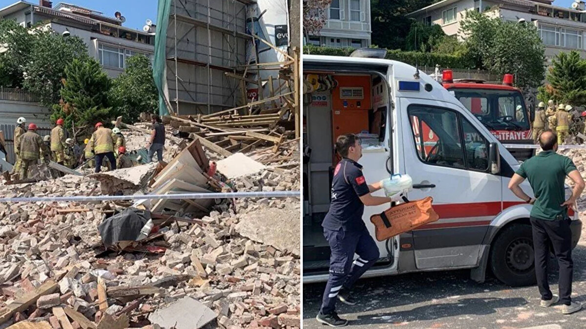 Beşiktaş Kuruçeşme’de tarihi bir binanın duvar, restorasyon çalışmaları sırasında çöktü.