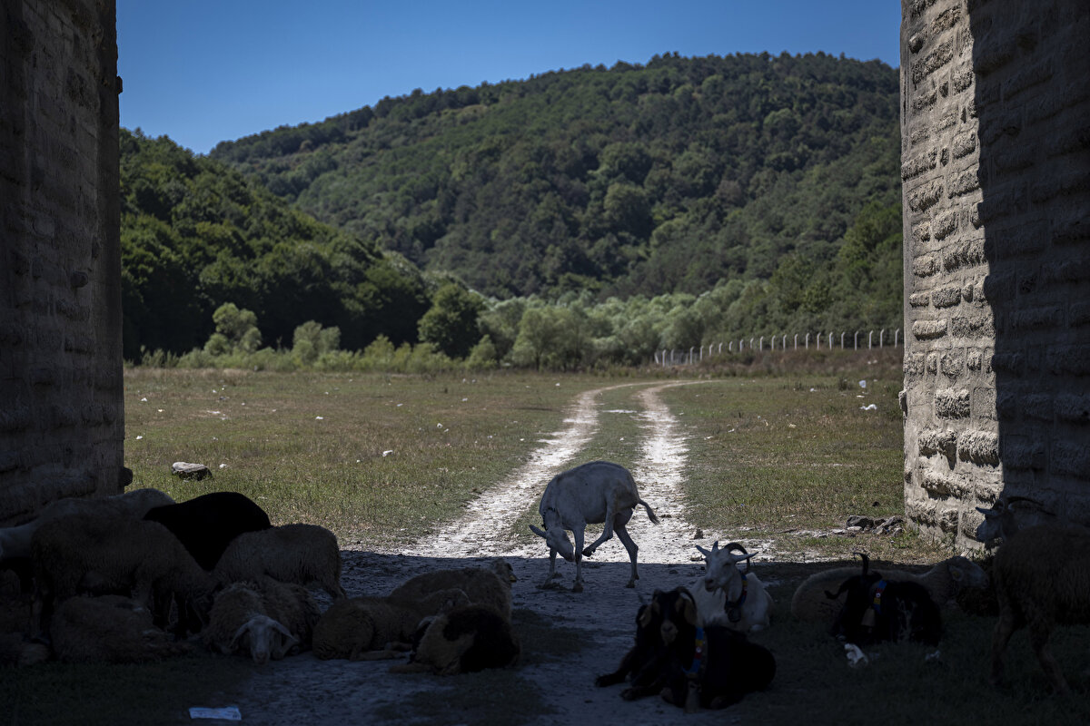 Dronla görüntülenen barajın üzerindeki Güzelce Kemeri, suların çekilmesiyle tamamen ortaya çıktı. Kemerin çevresi kururken toprağın da çatlamaya başladığı görüldü.<br>