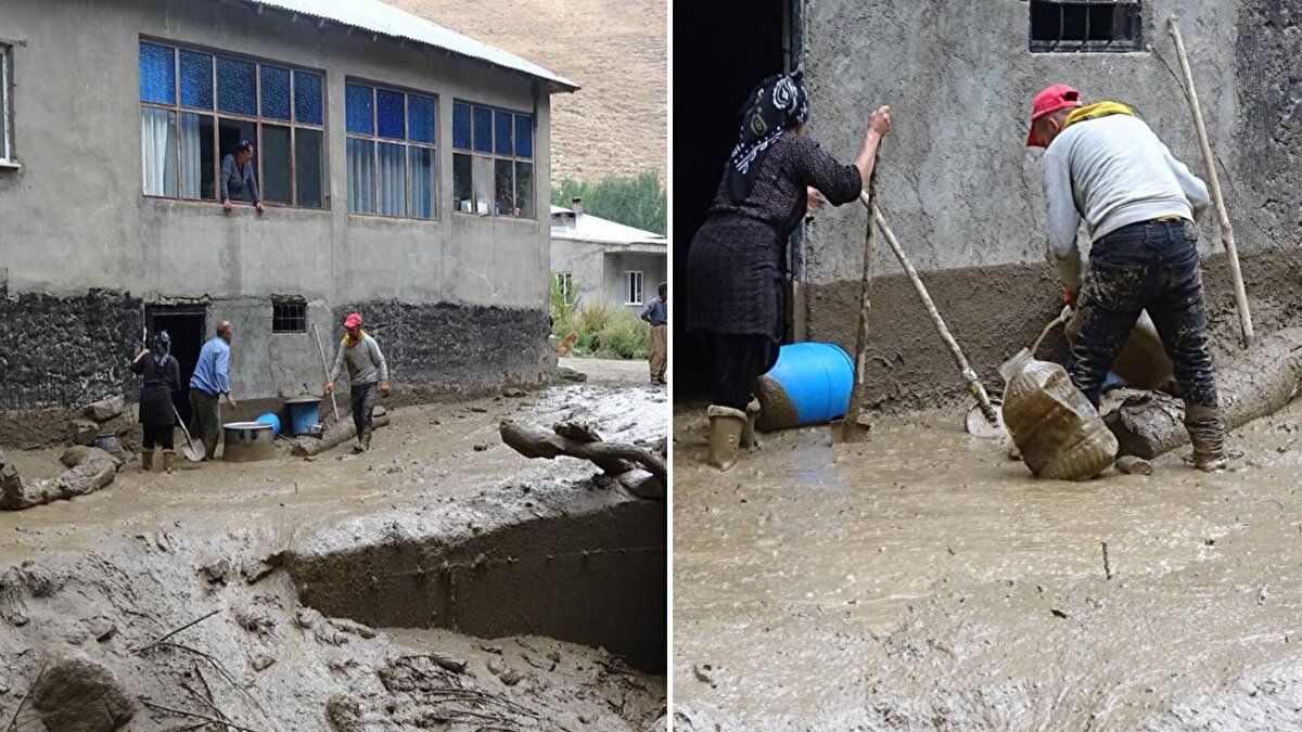 Yüksekova'da öğle saatlerinde etkili olan sağanak, bazı köylerde sele yol açtı.