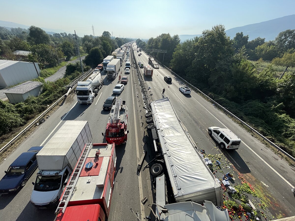 Tırın çarpması sonucu devrilen Plaka Tanıma Sistemi (PTS) direği, aynı istikamette giden S.S. idaresindeki 54 AFN 479 plakalı kamyonun kasasına çarptı.<br>