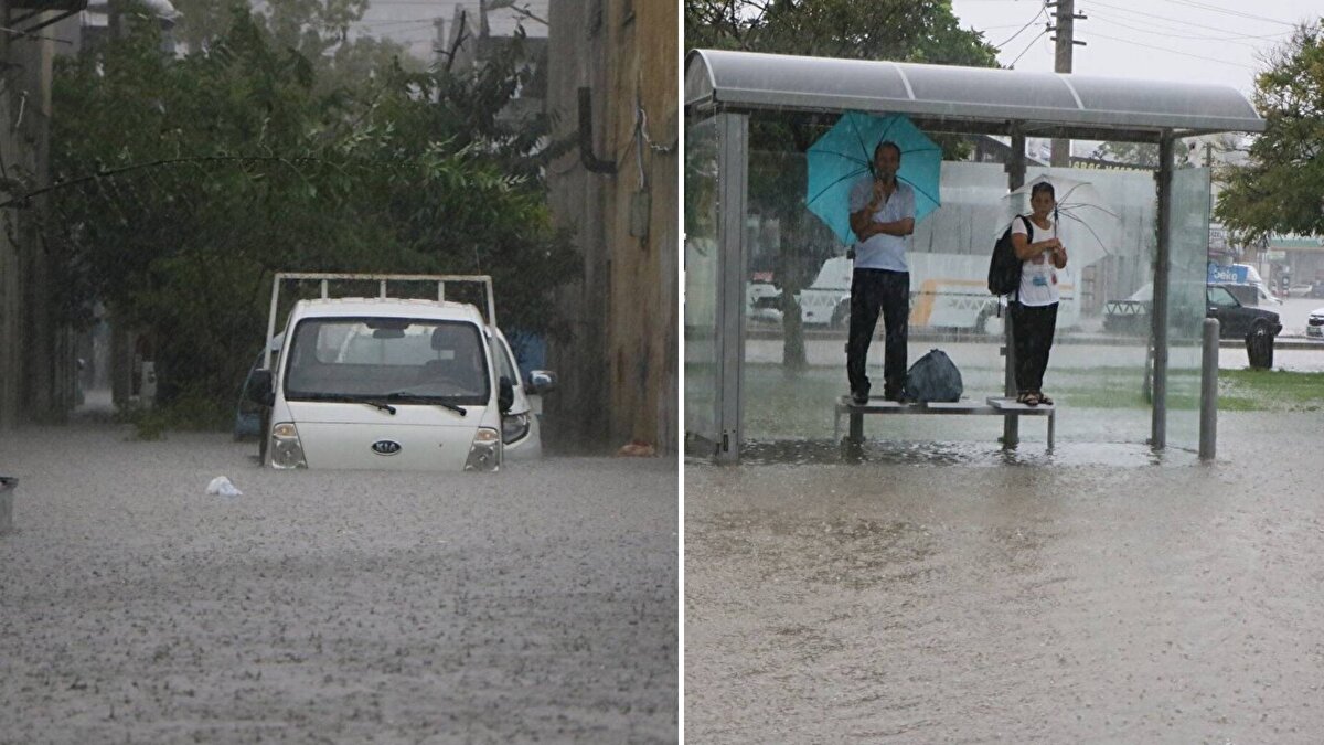 Sağanak nedeniyle dereler taştı, yollar su ile kaplandı, araçlar yolda kaldı. 