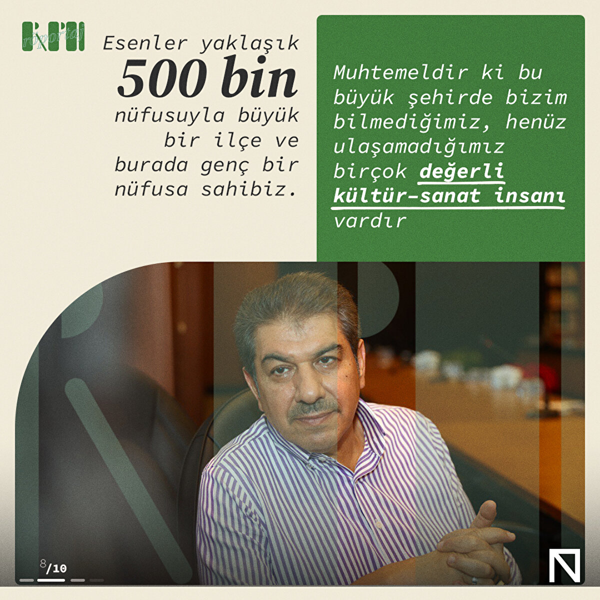 Esenler yaklaşık 500 bin nüfusuyla büyük bir ilçe ve burada genç bir nüfusa sahibiz. Muhtemeldir ki bu büyük şehirde bizim bilmediğimiz, henüz ulaşamadığımız birçok değerli kültür–sanat insanı vardır