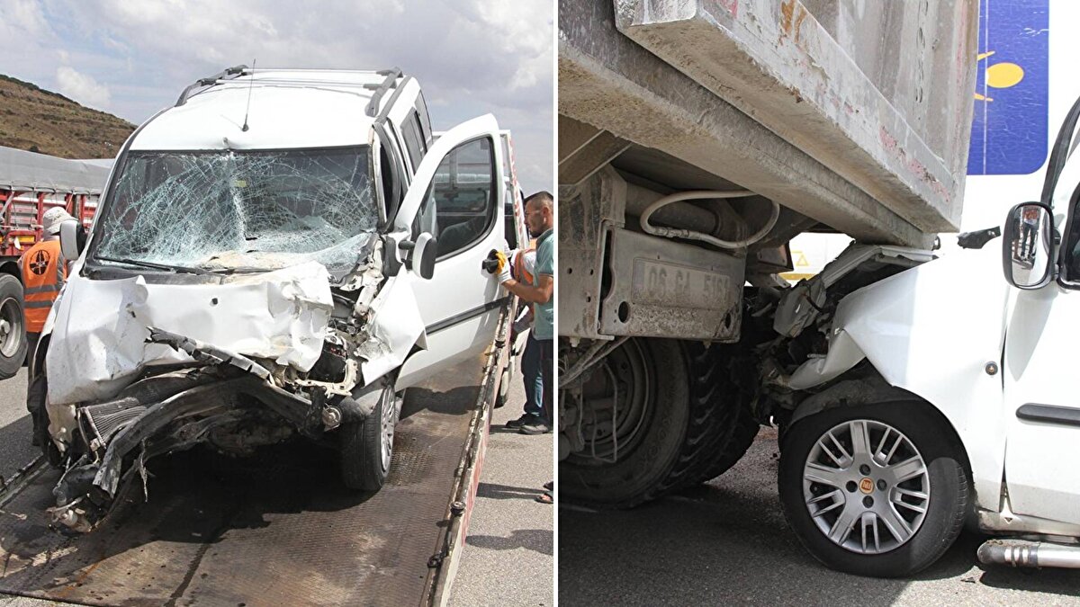 Uşak'tan İzmir yönüne giden Gökhan Mermer (35) yönetimindeki 38 SH 648 plakalı hafif ticari araç, aynı yöne seyreden Mehmet Demir (24) yönetimindeki 06 GA 5161 plakalı hafriyat kamyonuna arkadan çarptı.