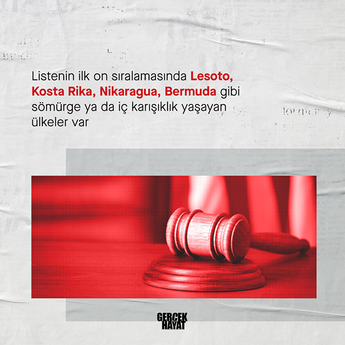 Listenin ilk on sıralamasında sömürge ya da iç karışıklık yaşayan ülkeler var