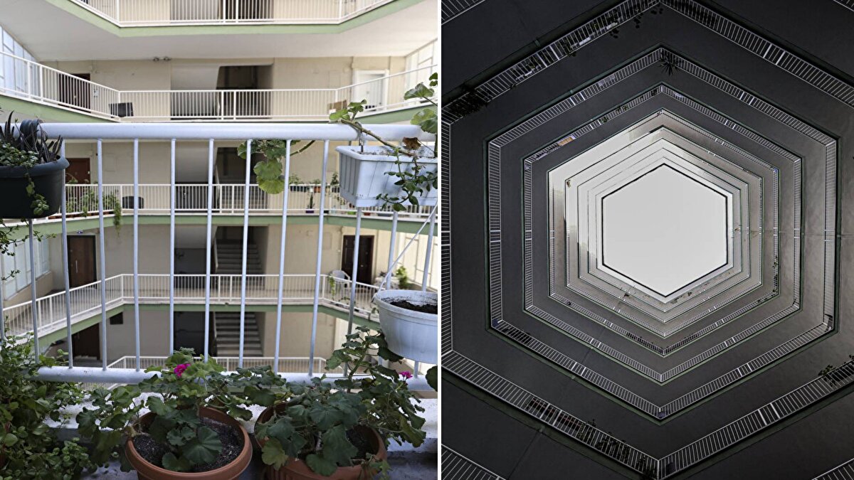 Özellikle sosyal medyada ilgi odağı haline gelen blokların mimarisi, bina içi süs havuzları ve yeşil alanları AA ekibi tarafından dronla görüntülendi.<br><br>