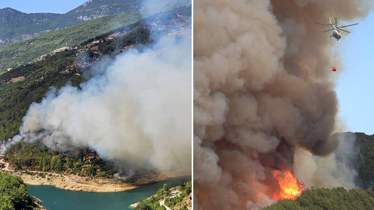 Alanya'ya bağlı Dim Barajı mevkisinde saat 12.00 sıralarında çıkan orman yangını yayıldı.<br><br>