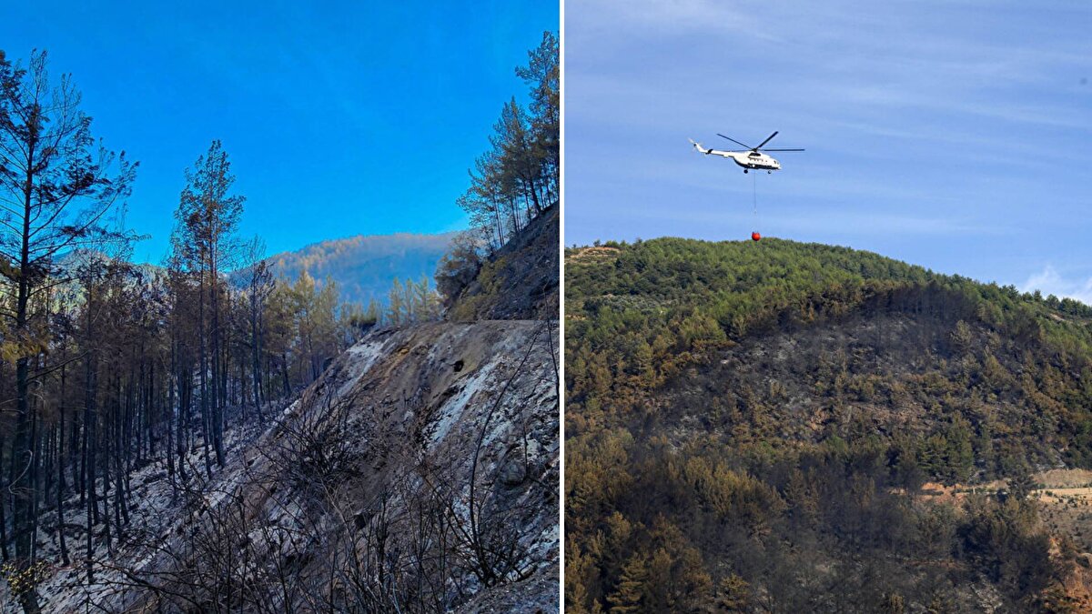 Antalya'nın Alanya ilçesi Dim Barajı yakınlarında dün saat 12.00'de henüz bilinmeyen nedenle başlayan orman yangını 21 saatten fazla süredir devam ediyor.