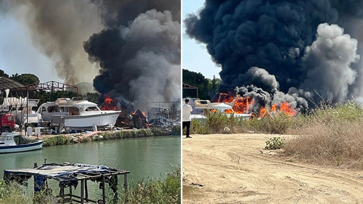 Antalya'nın Aksu ilçesinde otluk alanda başlayan yangın, karada tadilatı yapılan lüks teknelere, oradan da ormanlık alana sıçradı. Yangını söndürme çalışmaları devam ediyor.<br><br>