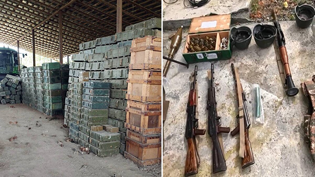 Azerbaycan Savunma Bakanlığı'ndan yapılan açıklamada, “Karabağ bölgesinde bulunan mermer fabrikasının bodrum katında gizlenmiş çok sayıda silah ve mühimmat bulundu.