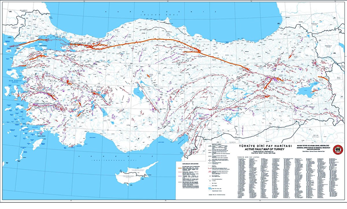 Maden Tetkik Arama Genel Müdürlüğü (MTA) diri fay hatları haritasını güncelleyerek kamuoyuyla paylaştı. Harita üzerinde toplam 485 diri fay hattı belirtildi. Haritada aralarında Aydın, Bursa, Düzce, Hatay, Kocaeli, Manisa ve Sakarya'nın da olduğu 45 il diri fayların geçtiği alan üzerinde bulunuyor. 
