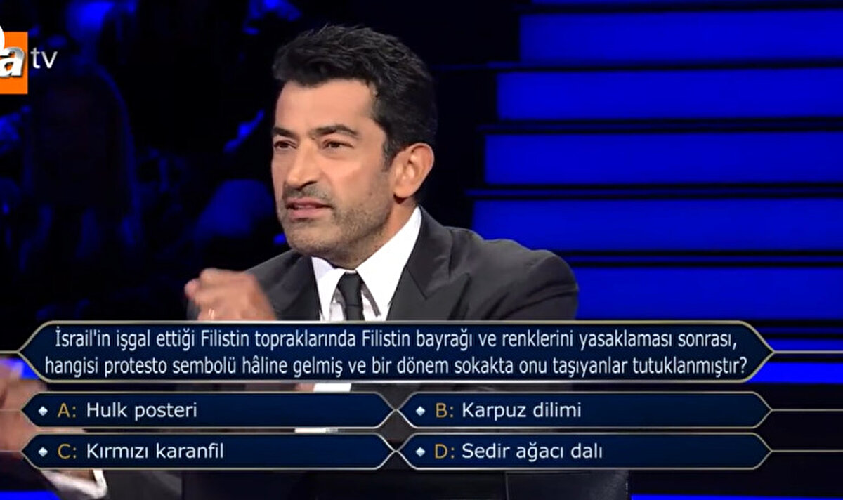 Kenan İmirzalıoğlu'nun sunumuyla ATV ekranlarında yayınlanan Kim Milyoner Olmak İster'in dün akşam yayınlanan bölümünde günlerdir devam eden İsrail saldırılarıyla ilgili bir soru ekrana geldi.