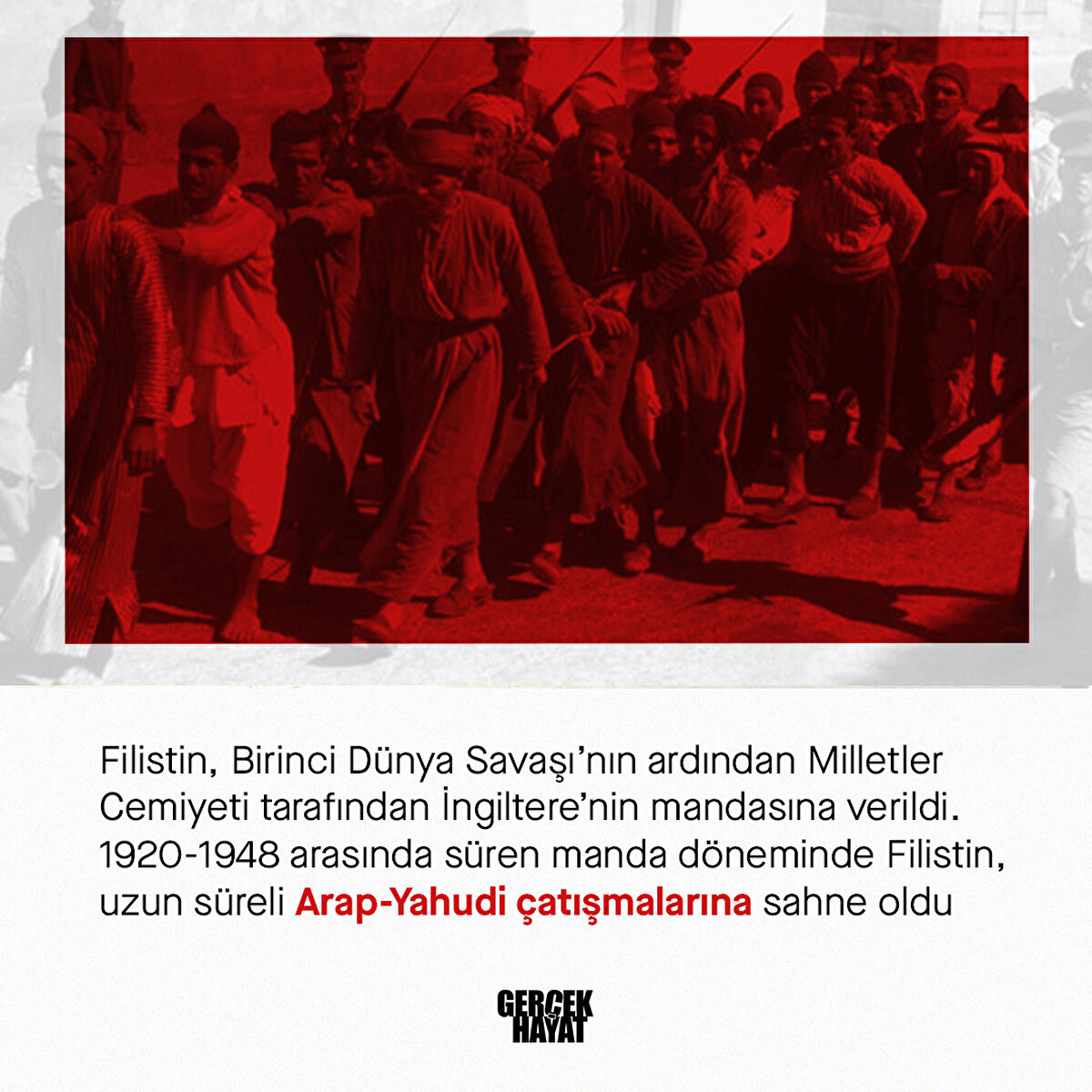 1920-1948 arasında süren manda döneminde Filistin, uzun süreli Arap-Yahudi çatışmalarına sahne oldu