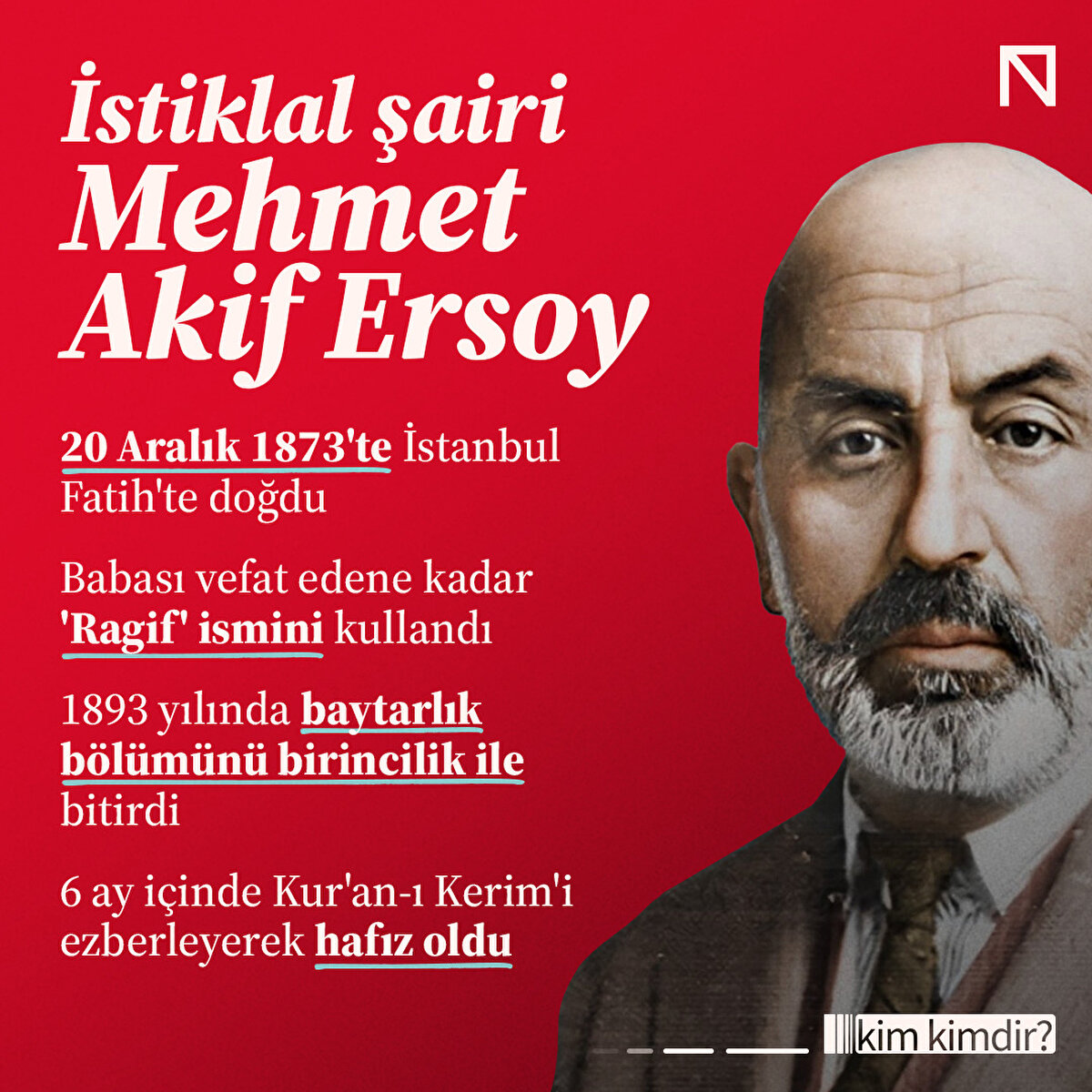 Mehmet Akif Ersoy, 20 Aralık 1873'te İstanbul Fatih'te doğdu
