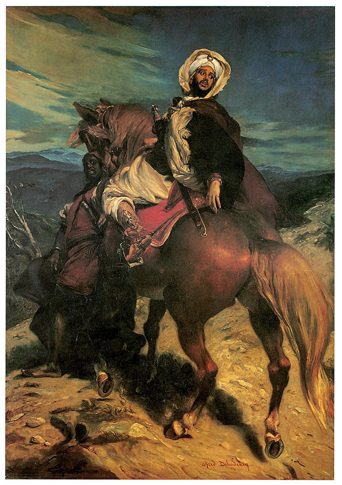 Nasrî Emirliği’nin son hükümdarı Ebû Abdullah’ın, Hristiyanlara terk ederek ayrılmak zorunda kaldığı Gırnata’ya son bakışı. (Tablo: Alfred Dehodencq, 1869) Bu nokta, günümüzde “Mağriblinin iç çektiği geçit” (Suspiro del Moro) adıyla bilinmektedir.