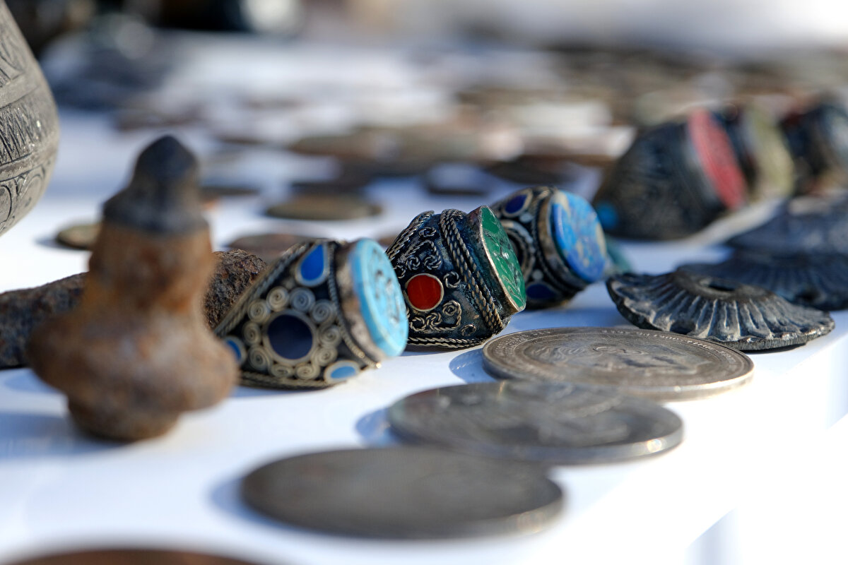 Evdeki aramalarda, Roma, Anadolu, Osmanlı ve Pers dönemlerine ait 6 bin 41 sikke, mühür yüzük, madeni para, broş, hayvan biçimli kap, kandil, demir mühür, hokka, yüzük, bileklik, rozet, dirhem, kapı tokmağı, mıh, Osmanlı ve Cumhuriyet dönemine ait kitap, heykel gibi tarihi eser niteliğinde 8 bin 568 obje bulundu.