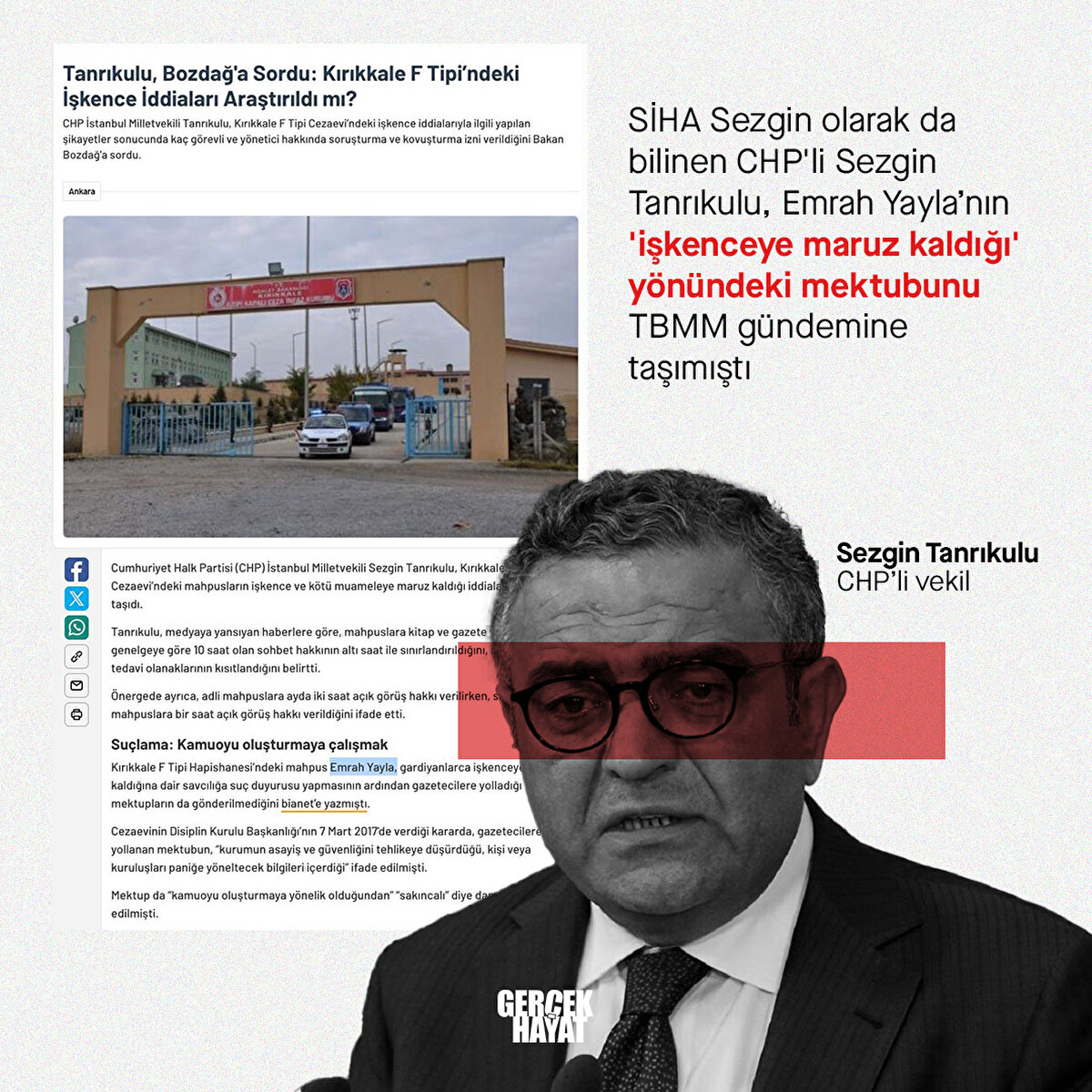 CHP'li Sezgin Tanrıkulu, Emrah Yayla’nın 'işkenceye maruz kaldığı' yönündeki mektubunu TBMM gündemine taşımıştı