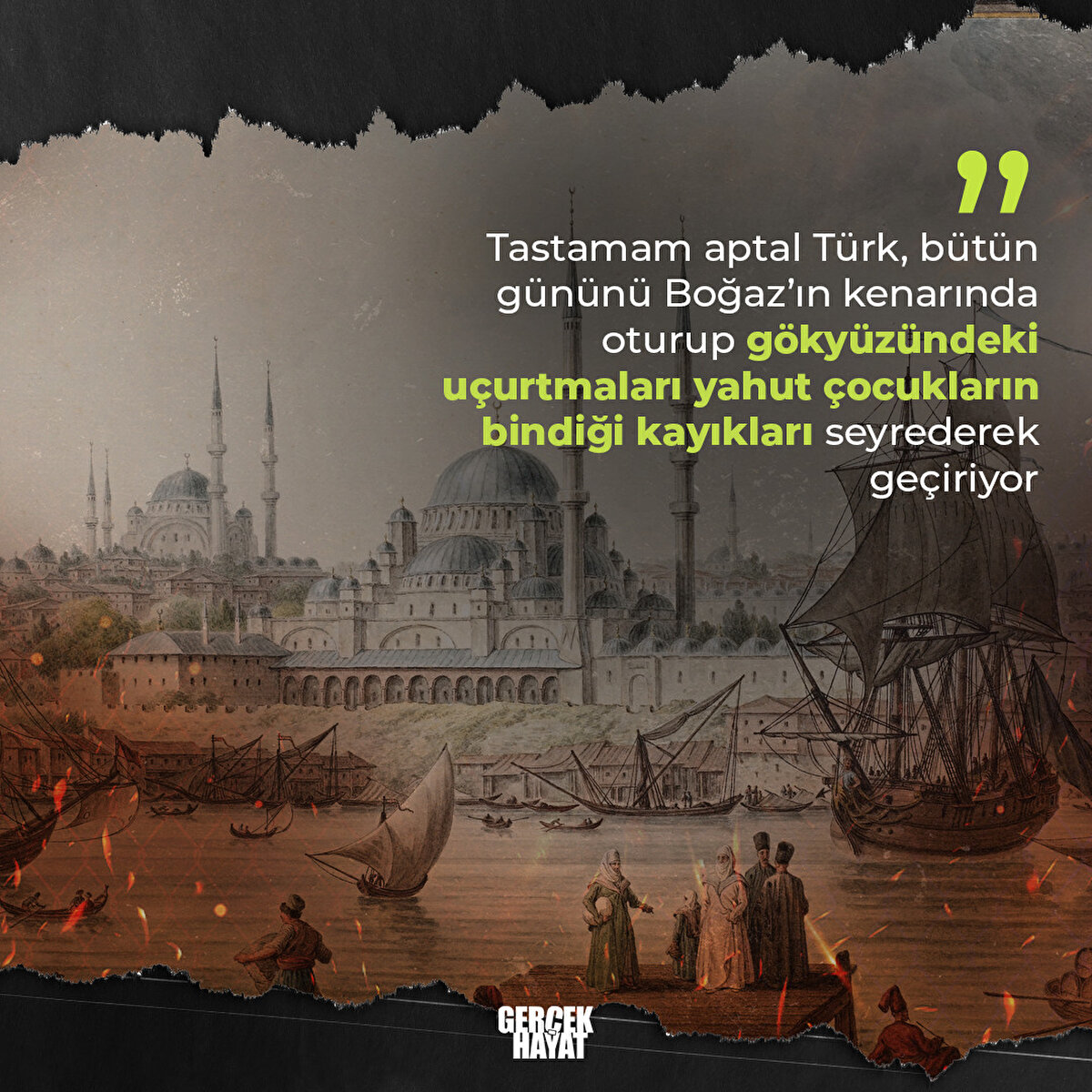 Gökyüzündeki uçurtmaları yahut çocukların bindiği kayıkları seyrederek geçiriyor