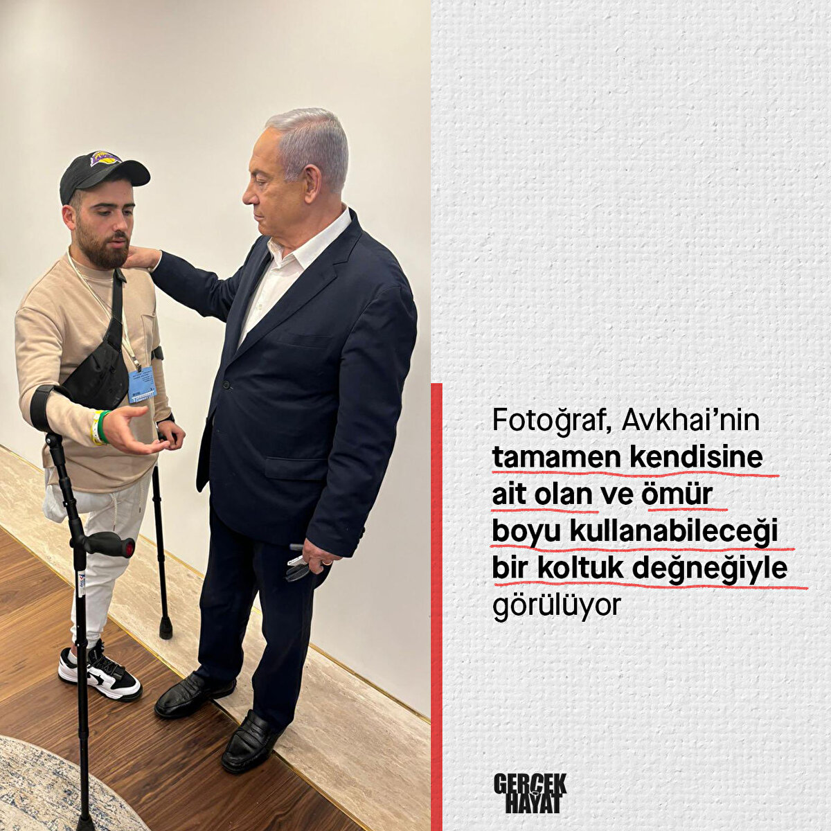 Ömür boyu kullanabileceği bir koltuk değneğiyle görülüyor