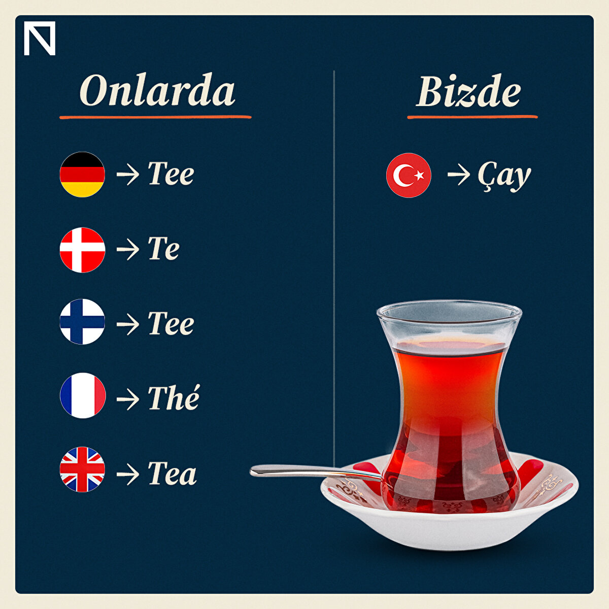 Birçok dil, tea olarak telaffuz ederken biz çay demeyi tercih etmişiz.