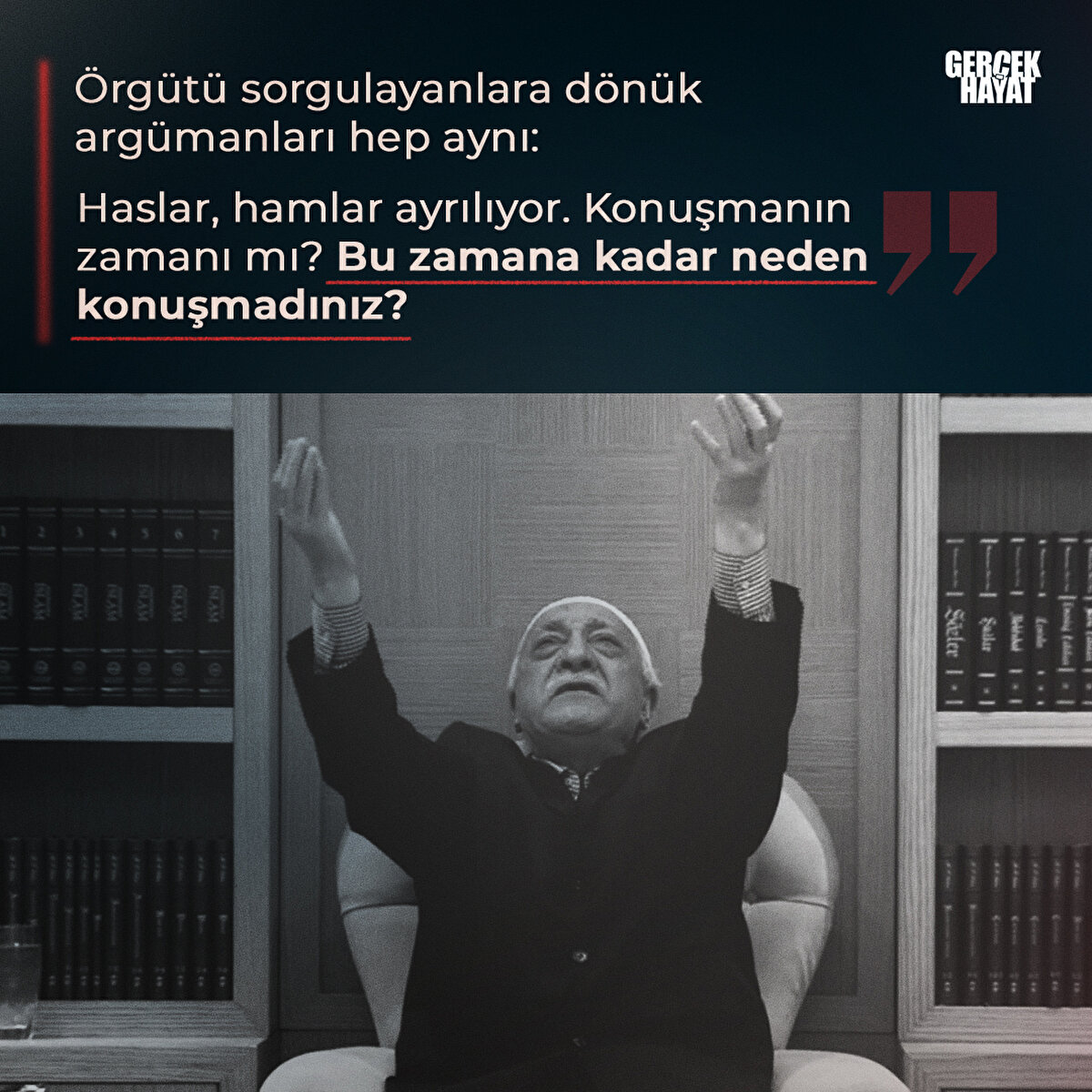 Örgütü sorgulayanlara dönük argümanları hep aynı: Haslar, hamlar ayrılıyor.