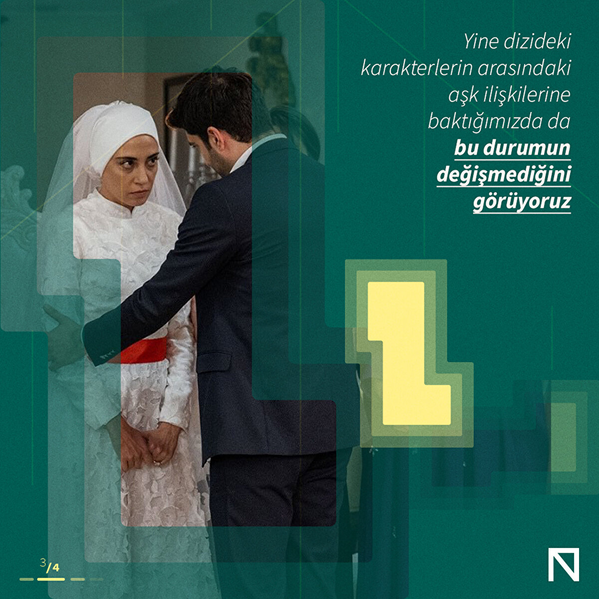 Yine dizideki karakterlerin arasındaki aşk ilişkilerine baktığımızda da bu durumun değişmediğini görüyoruz