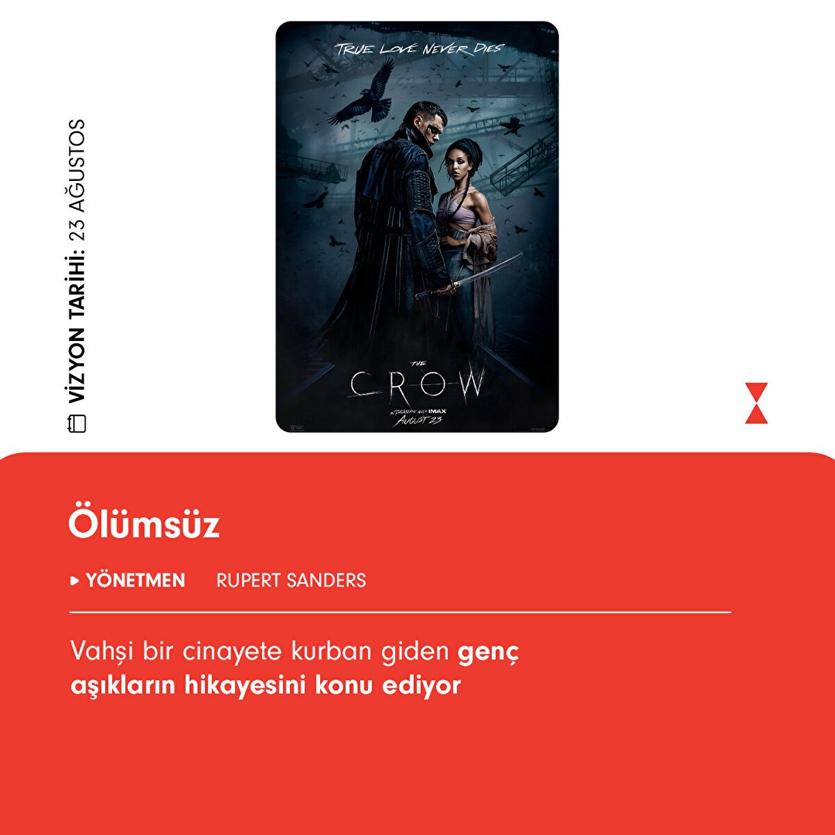 Zach Baylin'in senaryosundan Rupert Sanders tarafından y&#246;netilen ve yakında &#231;ıkacak doğa&#252;st&#252; s&#252;per kahraman filmi, gizemli bir karga tarafından canlandırılan ve kendisine g&#252;&#231; verilen Eric'in intikam m&#252;cadelesini gözler önüne seriyor.