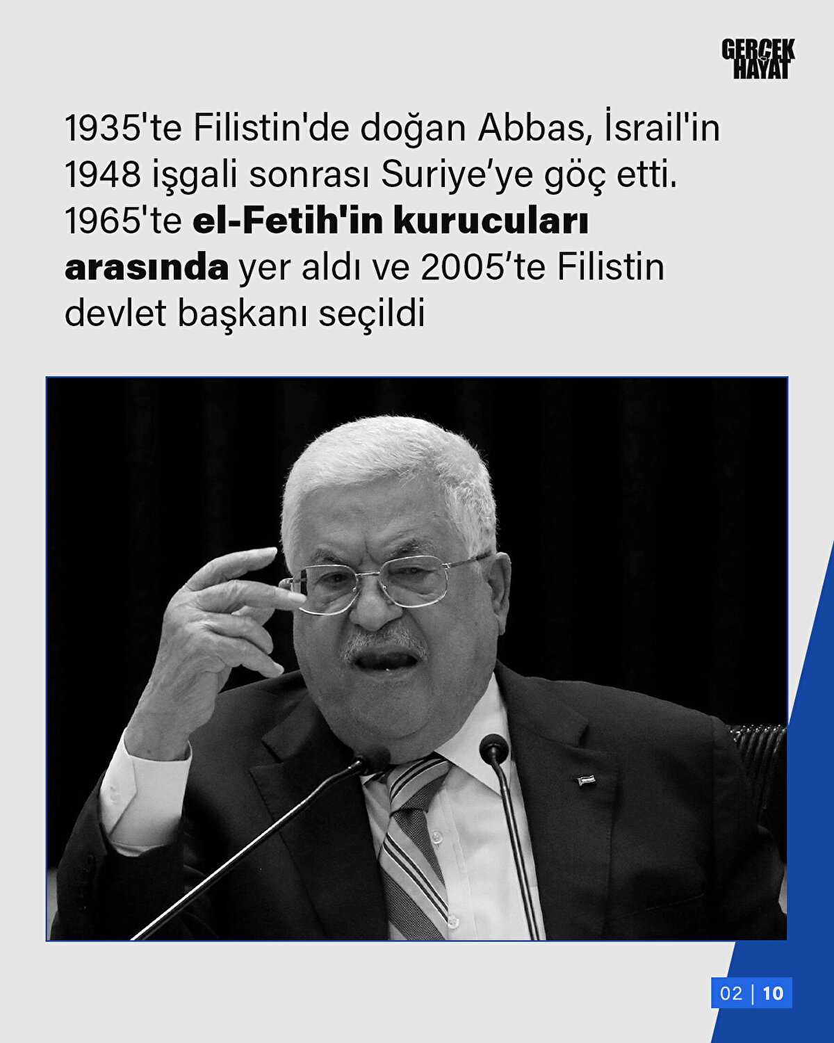 1965'te el-Fetih'in kurucuları arasında yer aldı ve 2005’te Filistin devlet başkanı seçildi