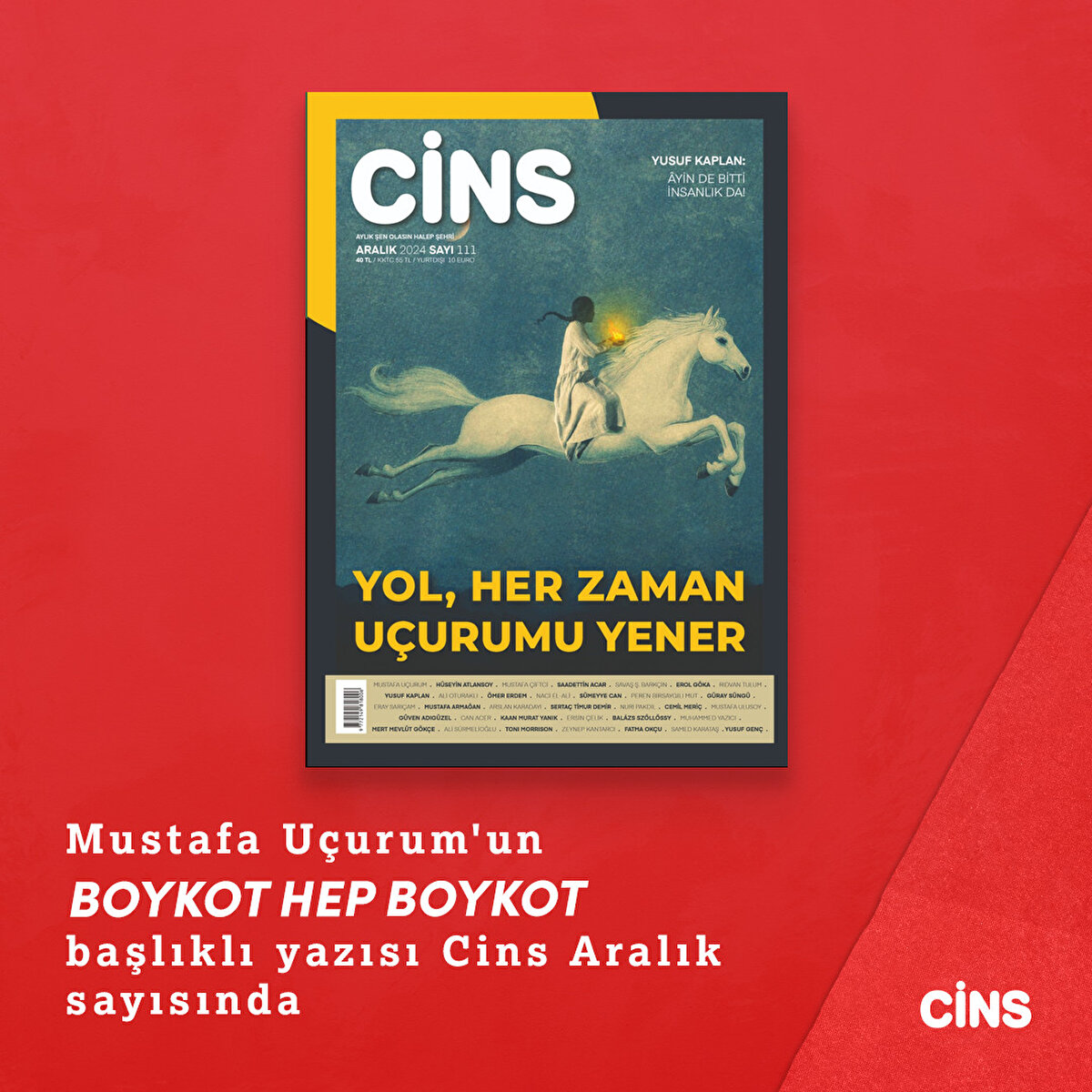 Mustafa Uçurum'un Boykot Hep Boykot başlıklı yazısı Cins Aralık sayısında