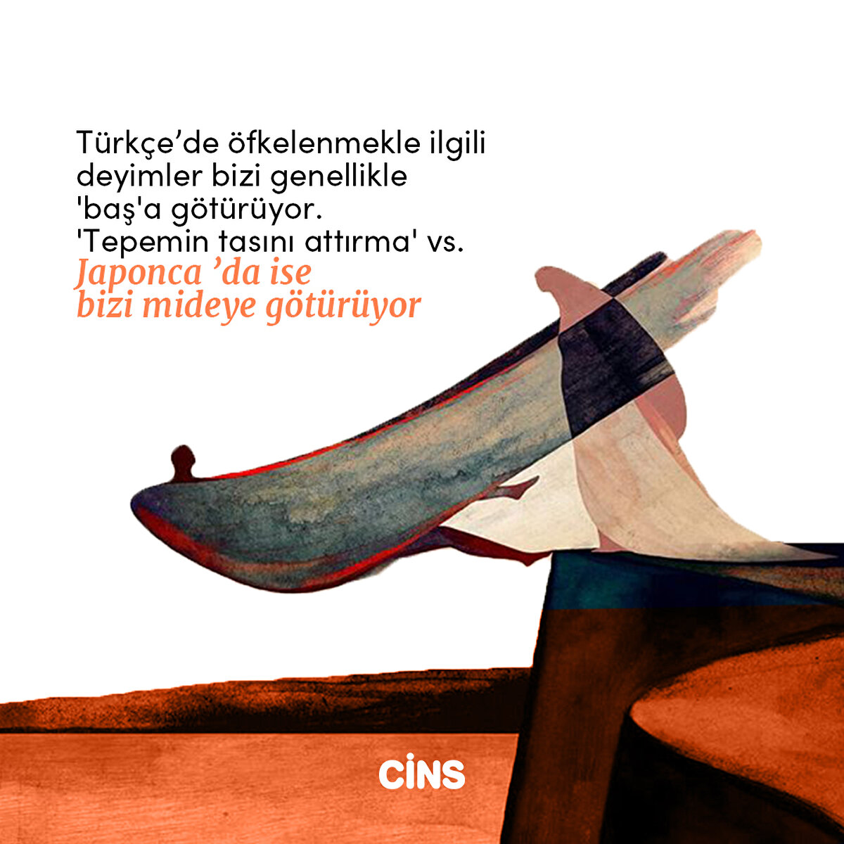 Türkçe’de öfkelenmekle ilgili deyimler bizi genellikle
'baş'a götürüyor. 'Tepemin tasını attırma' vs. Japonca ’da ise bizi mideye götürüyor