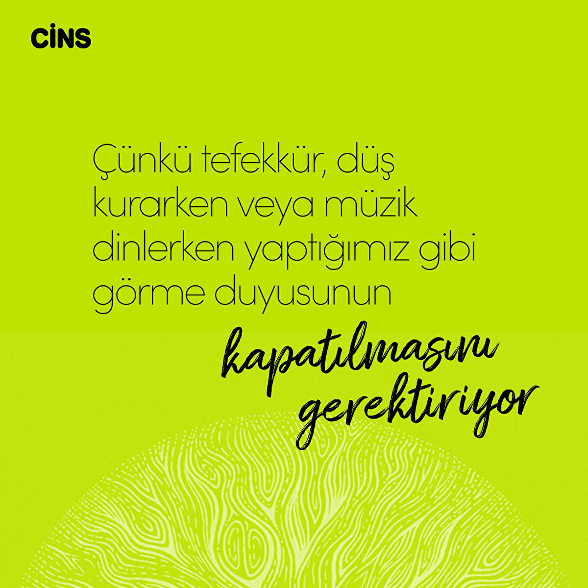 Çünkü tefekkür, düş kurarken veya müzik dinlerken yaptığımız gibi görme duyusunun kapatılmasını gerektiriyor